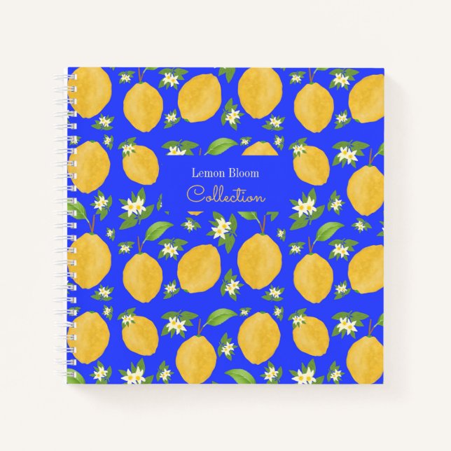 Lemon Bloom Kollektion gemustert blau Notizbuch (Vorderseite)