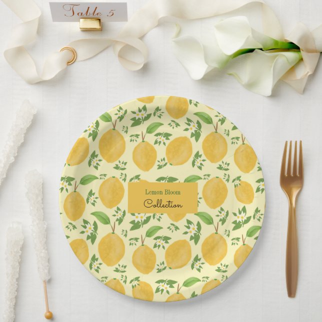 Lemon Bloom Kollektion gemustert gelb Pappteller (Hochzeit)