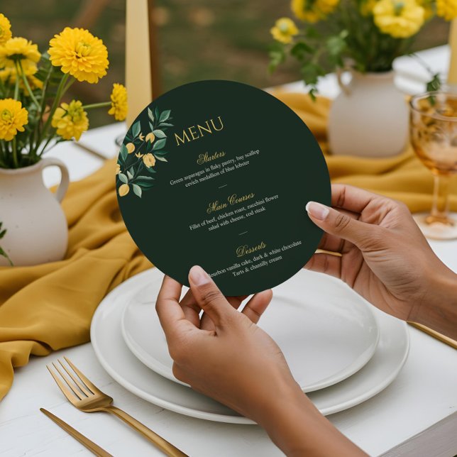 Lemon Blossom Blumenbaum Elegante Grüne Hochzeit Menükarte (Lemon Blossom Floral Tree Elegant Green Wedding Menu)