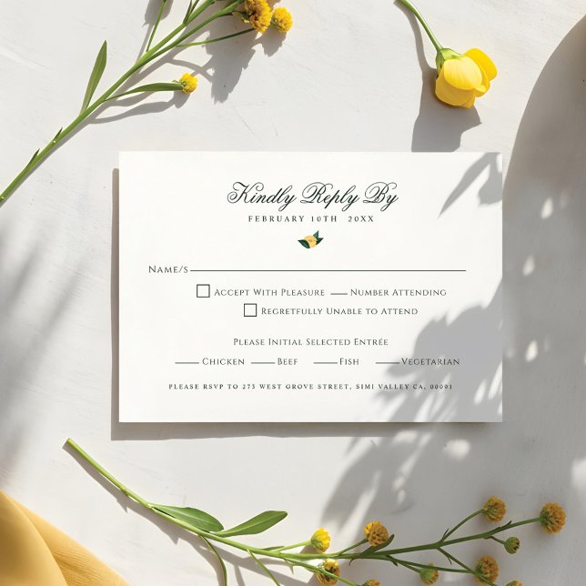 Lemon Blossom Blumenbaum Elegante Weiße Hochzeit RSVP Karte (Lemon Blossom Floral Tree Elegant White Wedding RSVP Card)