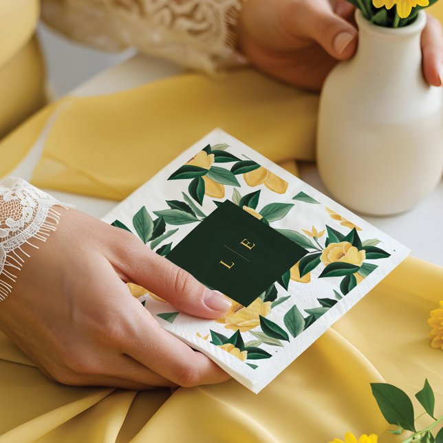 Lemon Blossom Blumenbaum Elegante Weiße Hochzeit Serviette (Lemon Blossom Floral Tree Elegant White Wedding Napkins)