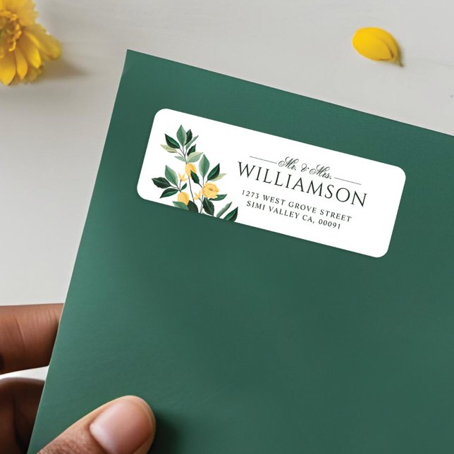 Lemon Blossom Blumenstrauß im Tessin (Lemon Blossom Floral Tree Elegant Minimal Wedding Label)