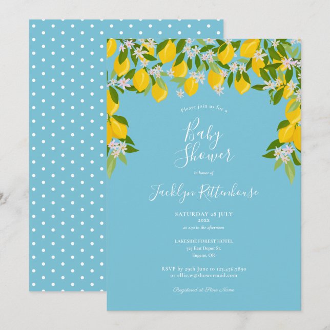 Lemon Blossom Greenerity Watercolor Babydusche Einladung (Vorne/Hinten)