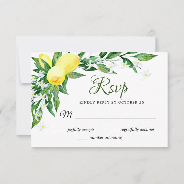 Lemon Blossom Greenery RSVP Card Karte (Vorderseite)