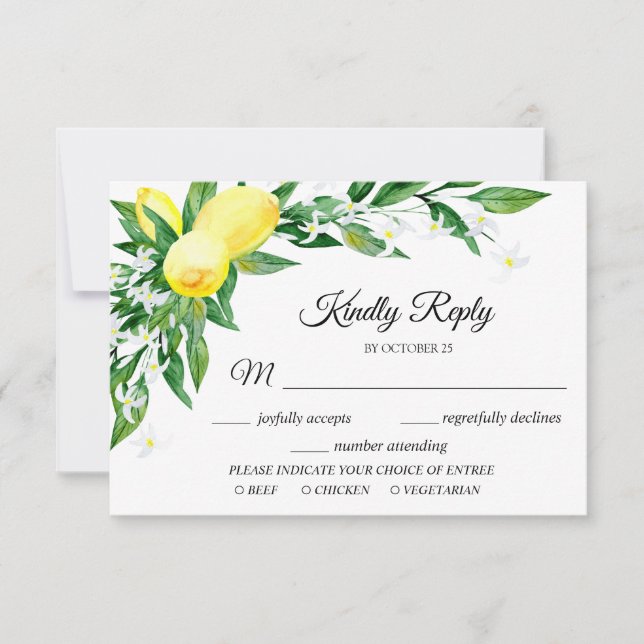 Lemon Blossom Greenery RSVP Card mit Wahlmöglichke Karte (Vorderseite)
