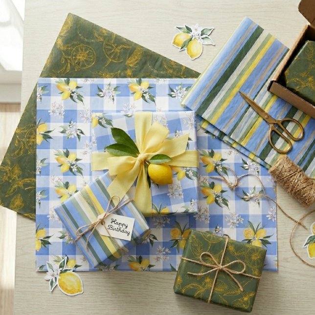 Lemon Blossom und Coordinated Stripes Geschenkpapier Set (Von Creator hochgeladen)