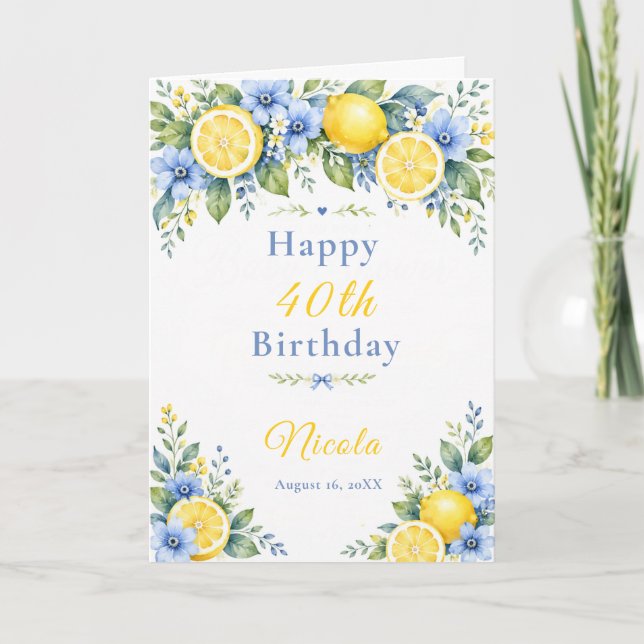 Lemon Blue 40. Geburtstag Karte (Vorderseite)