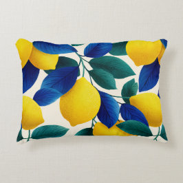 Lemon & Blue Blätter Vibranntes Farbmuster Dekokissen