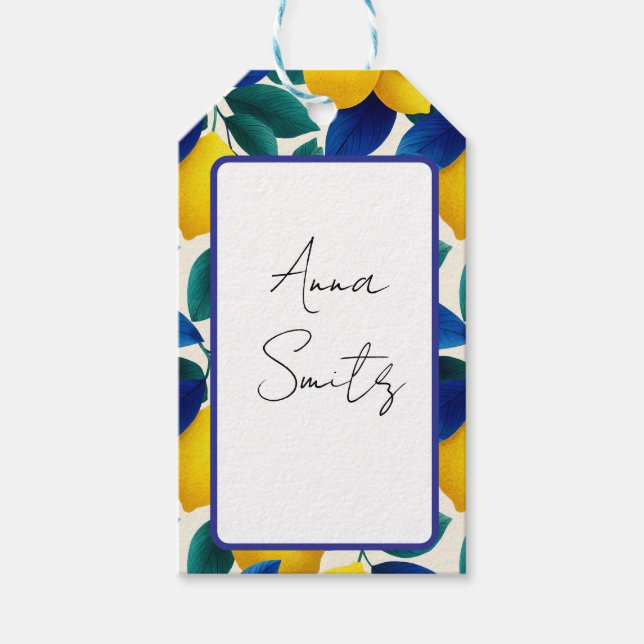 Lemon & Blue Blätter Vibranntes Farbmuster Geschenkanhänger (Vorderseite)