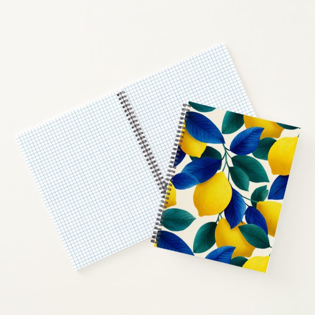 Lemon & Blue Blätter Vibranntes Farbmuster Notizbuch (Innenseite)
