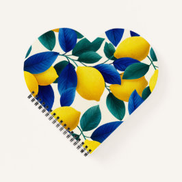 Lemon & Blue Blätter Vibranntes Farbmuster Notizbuch
