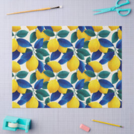 Lemon & Blue Blätter Vibranntes Farbmuster Seidenpapier
