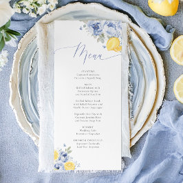 Lemon Blue Floral Bridal Shower Menu Card Menükarte