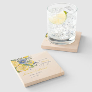 Lemon Blue Floral Citrus Brautparty Steinuntersetzer
