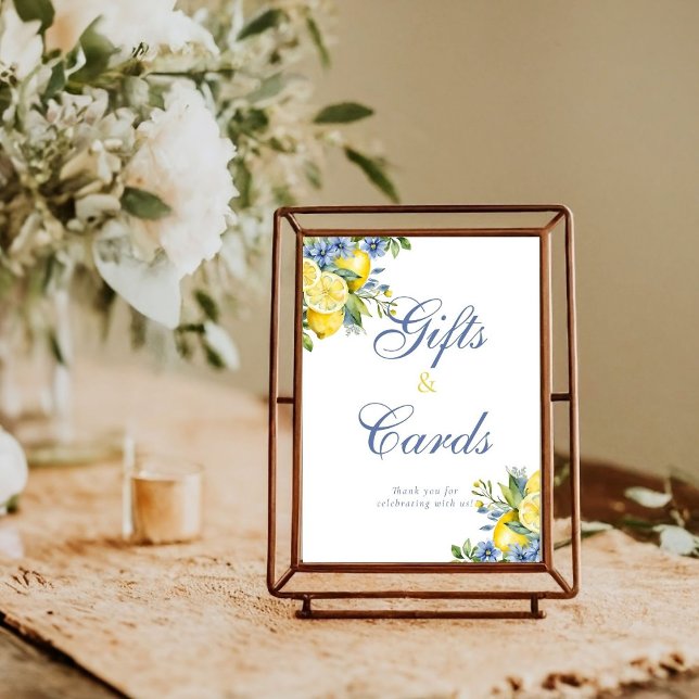 Lemon Blue Floral Citrus Bridal Geschenk und Karte Poster (Von Creator hochgeladen)
