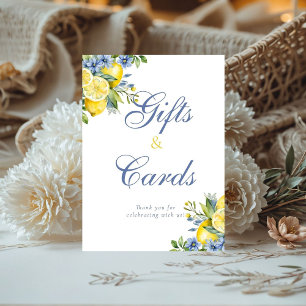 Lemon Blue Floral Citrus Bridal Geschenk und Karte Sockelschild