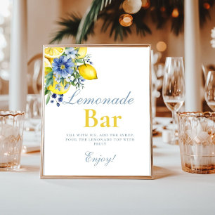 Lemon Blue Floral Citrus Lemonad Bar Sign Poster