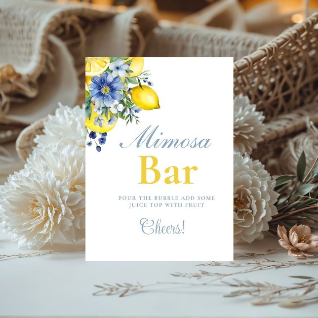 Lemon Blue Floral Citrus Mimosa Bar Sign Sockelschild (Von Creator hochgeladen)