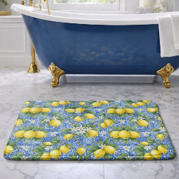 Lemon Blue French Country Watercolor Tile Badematte