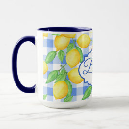 Lemon Blue Gingham Cotattcore Personalisierte Mug Tasse