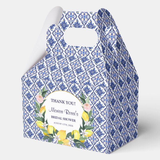Lemon Blue Italian Tiles Brautparty Vielen Dank Geschenkschachtel (Vorderseite)