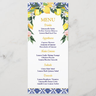 Lemon Blue Italian Tiles Brautparty Wedding Menükarte