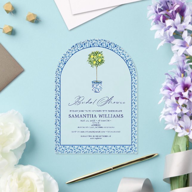 Lemon Blue Mediteranean Tiles Garden Brautparty Acryleinladungen (Insitu (Hochzeit))
