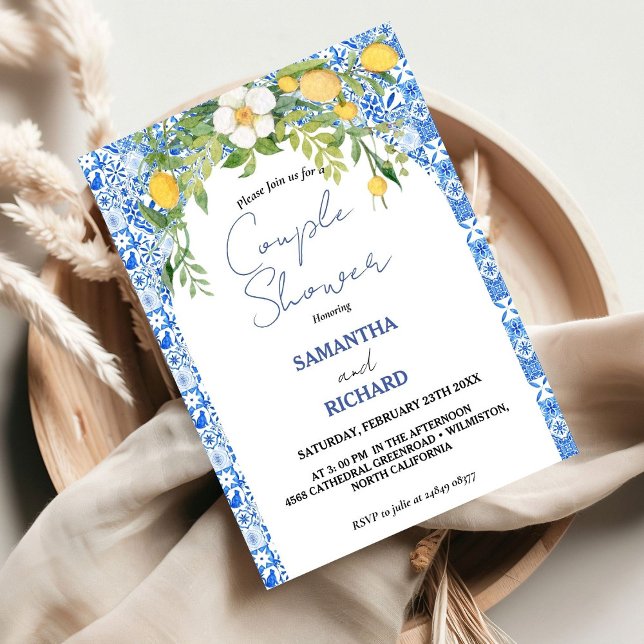 Lemon Blue Mediterrane Dusche Italienisch Couple Einladung (Von Creator hochgeladen)