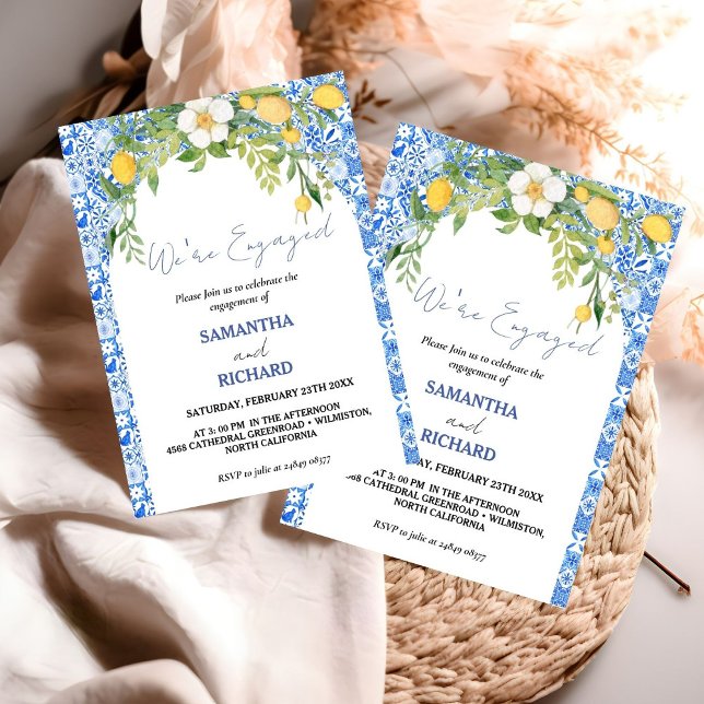 Lemon Blue Mediterrane italienische Engagement-Par Einladung (Von Creator hochgeladen)