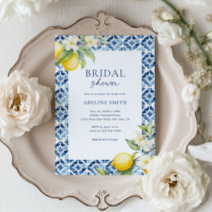 Lemon Blue Tile Italian Summer Brautparty Einladung