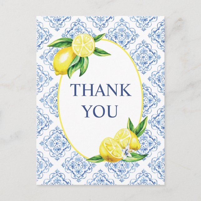 Lemon Blue Tile Italienisch Danke Postcard Postkarte (Vorderseite)