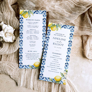 Lemon Blue Tile Mediterranean Wedding Programm