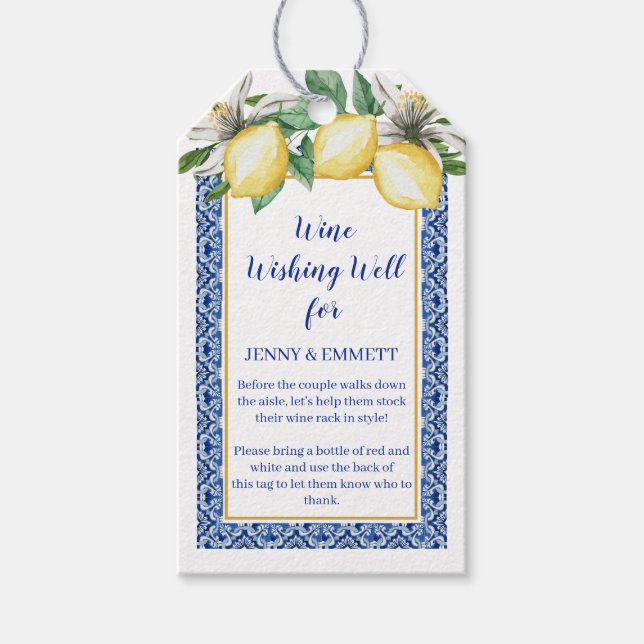 Lemon Blue Tile Wish Well Well Brautparty Geschenkanhänger (Vorderseite)