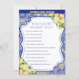 Lemon Blue Tiles Baby Shower - Bearbeitbarer Name, Einladung