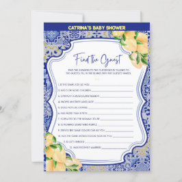 Lemon Blue Tiles Baby Shower - Bearbeitbarer Name, Einladung