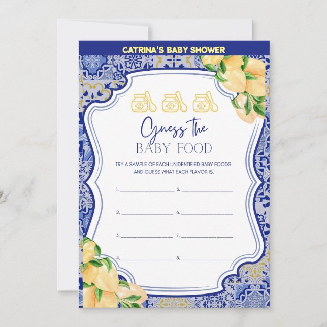 Lemon Blue Tiles Baby Shower - Bearbeitbarer Name, Einladung (Vorderseite)