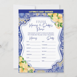 Lemon Blue Tiles Baby Shower - Bearbeitbarer Name, Einladung