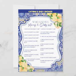 Lemon Blue Tiles Baby Shower - Bearbeitbarer Name, Einladung