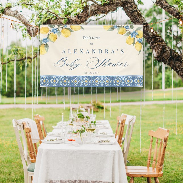 Lemon Blue Tiles Italian Baby Showbanner Banner (Lemon Blue Tiles Italian Baby Shower Banner)