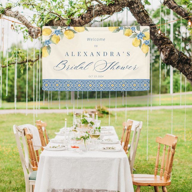 Lemon Blue Tiles italienisches Brautparty Banner (Lemon Blue Tiles Italian Bridal Shower Banner)