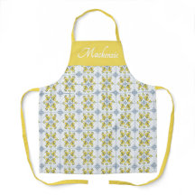 Lemon Blue Watercolor French Country Name Monogram