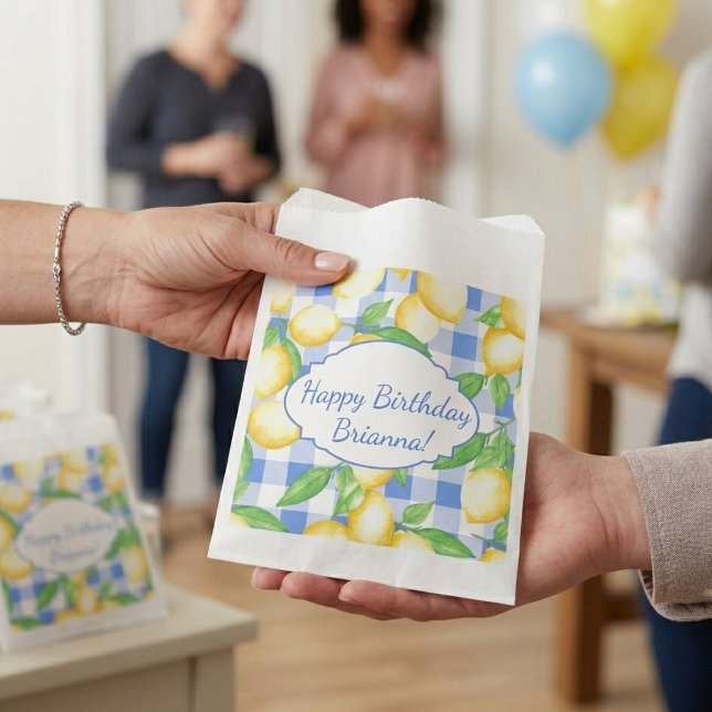 Lemon Blue White Gingham Custom Geschenktütchen (Von Creator hochgeladen)