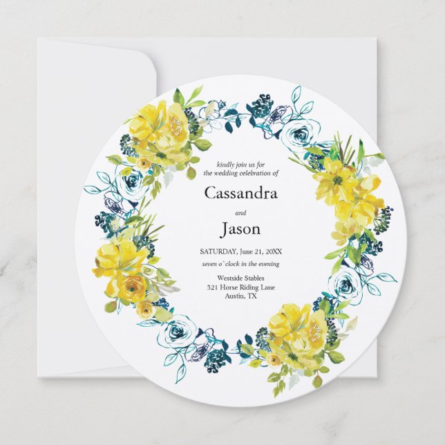 Lemon Blueberry Floral Wedding Einladung (Vorderseite)