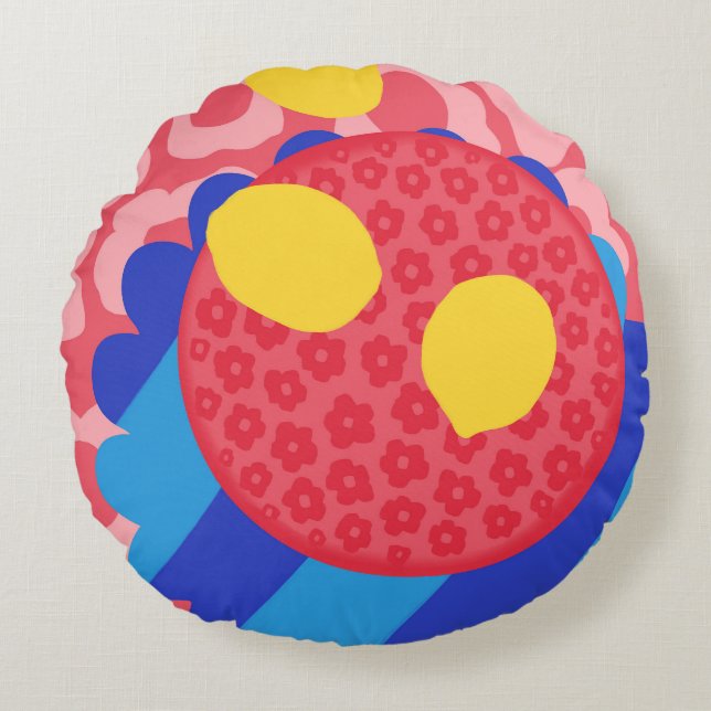 Lemon Blume Plate Rundes Kissen (Vorderseite)