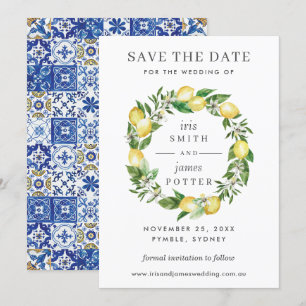 Lemon Blumengrün Hochzeit Speichern Sie die Datums Einladung