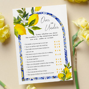 Lemon Boho Over oder Under Brautparty Game Card Einladung