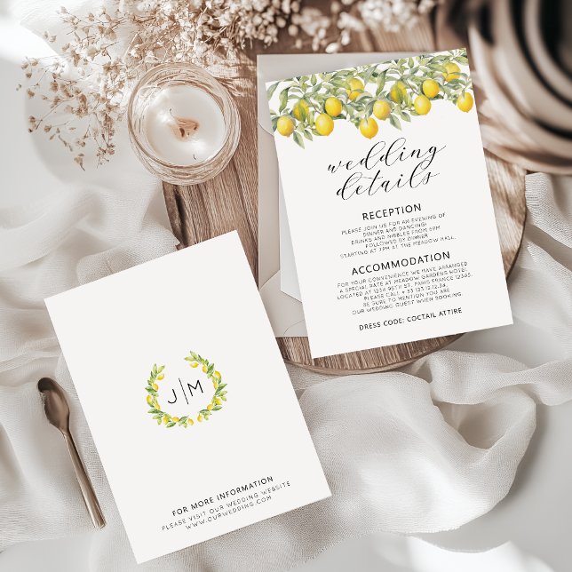 Lemon Botanical Wedding Details Cards Begleitkarte (Von Creator hochgeladen)