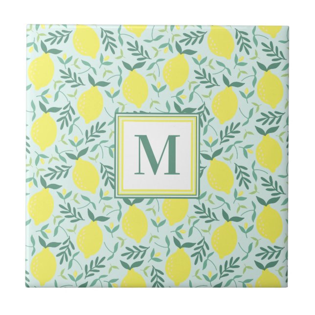 Lemon botanische Monogramm-Keramik Fliese (Vorderseite)