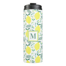 Lemon botanisches Monogramm-Muster Thermosbecher
