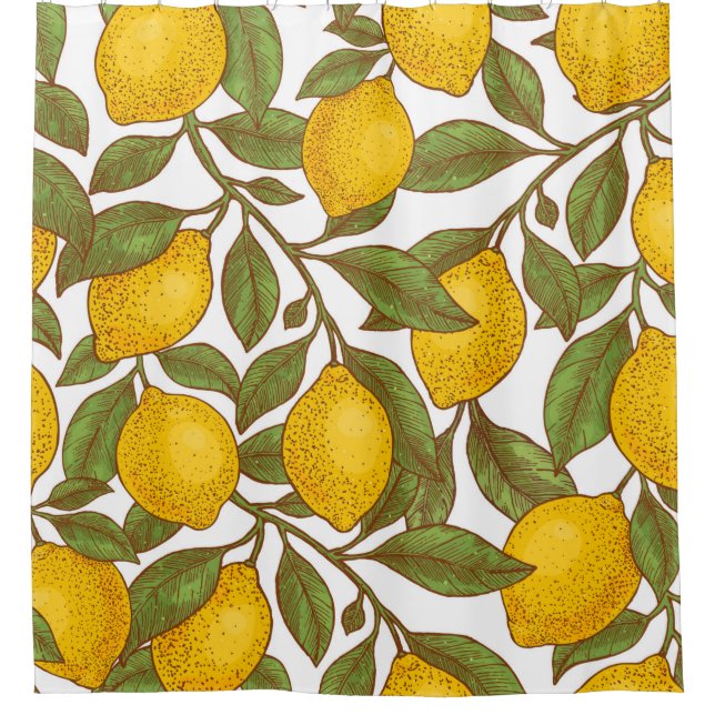 Lemon botanisches nahtloses Muster Duschvorhang (Vorderseite)